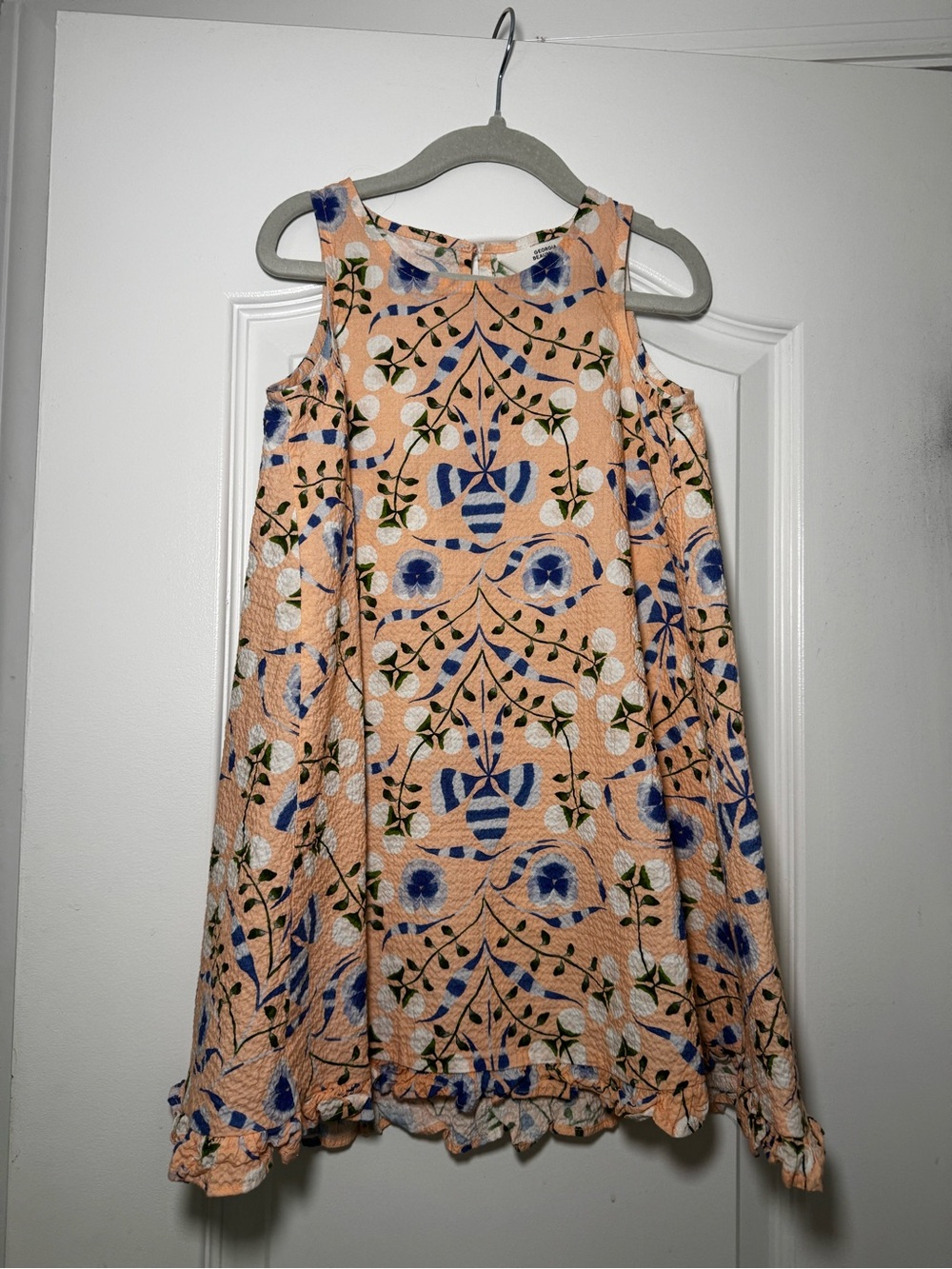 Georgia Beaumont x H&M Girls Peach Floral Swing Dress with Blue Accents